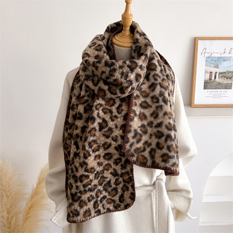 Woven Scarf Blanket - Sonbahar Kış Leopar Desenli Eşarp Kadın