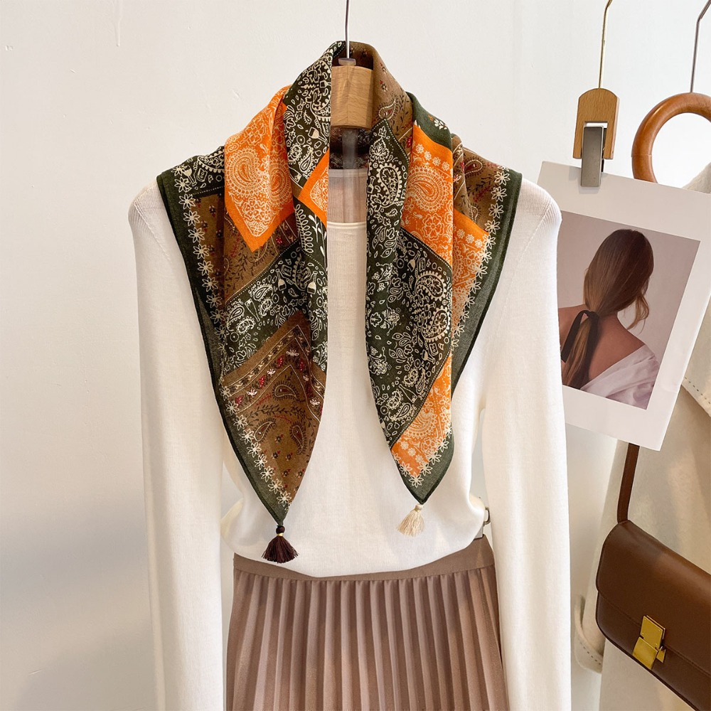 Bandana Cotton - Püsküllü Eşarp Kadın Kare Pamuklu Şallar