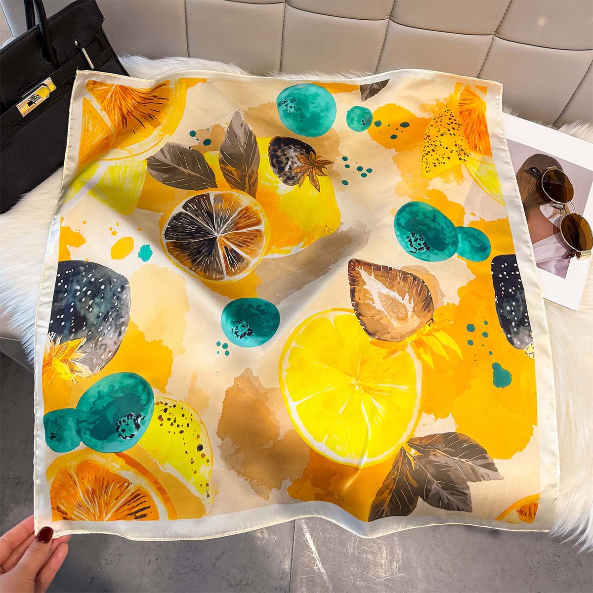 Moda Limon Meyve Desenli Kare  - Face Scarf Mask incelemesi ve fiyatı